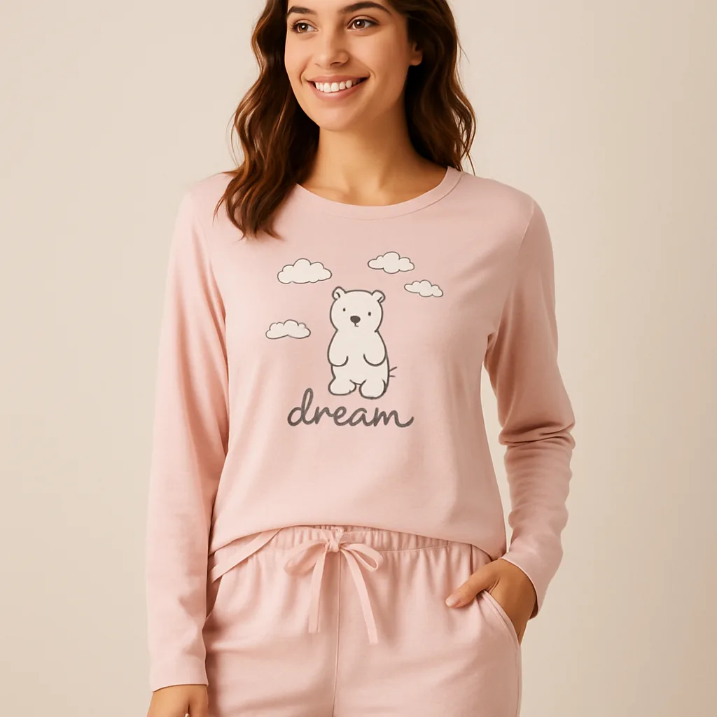 Pijamas conjunto camisetas mangas largas y pantalones largos ropa de dormir de cama lencería mujer 1003 (ilustración orientativa)